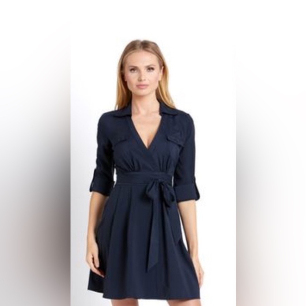 Ark & Co 3/4 sleeve navy wrap dress